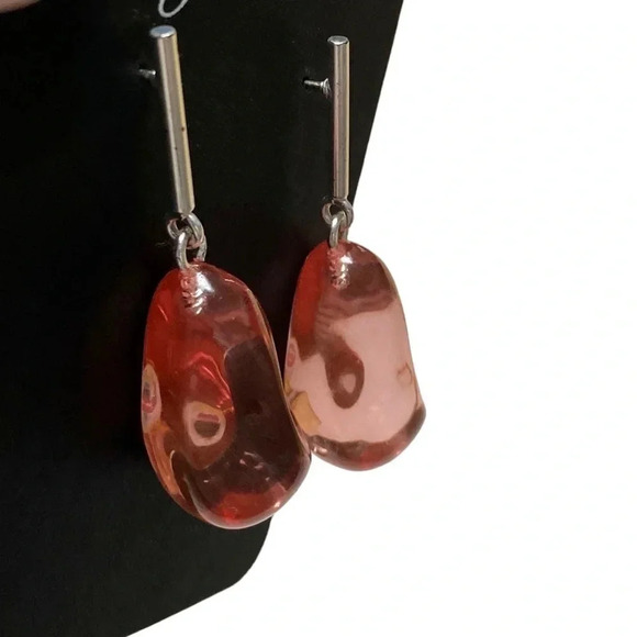 NWT J.Crew Stick-and-Stone Drop Earrings Pink Resin Beads Silver Plated BB542 - Picture 5 of 6
